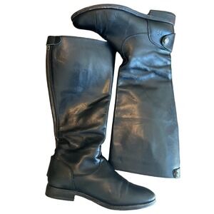 Frye Melissa black 6 1/2 Leather riding boot buckle and zip up back cowgirl barn